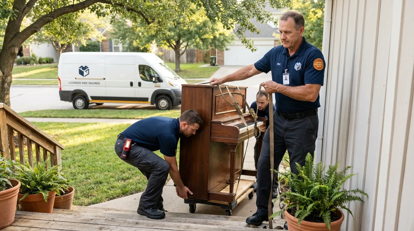 Licensed piano movers securing grand piano in Aumsville, OR