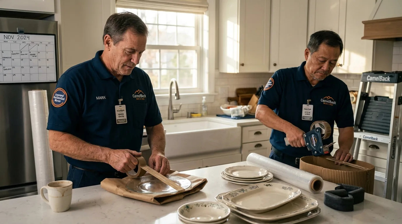 Professional crew packing kitchen dishware in Aumsville, OR